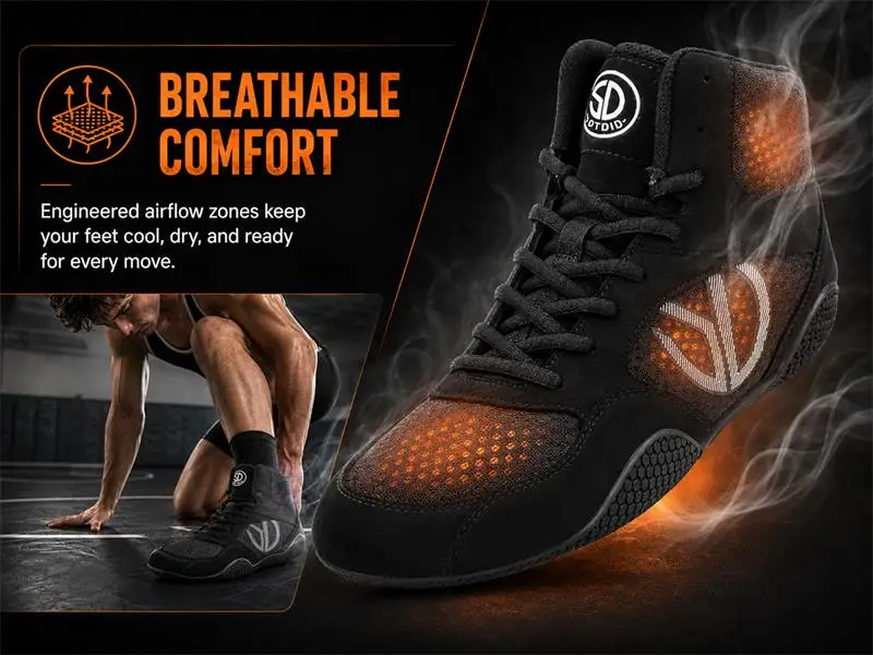 Men Professional Wrestling Boots Breathable Mesh Lightweight Boxing Shoes Non-slip Wear-resisting High Top Fighting  Plus Size