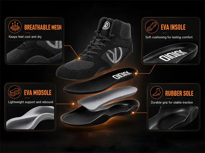 Men Professional Wrestling Boots Breathable Mesh Lightweight Boxing Shoes Non-slip Wear-resisting High Top Fighting  Plus Size
