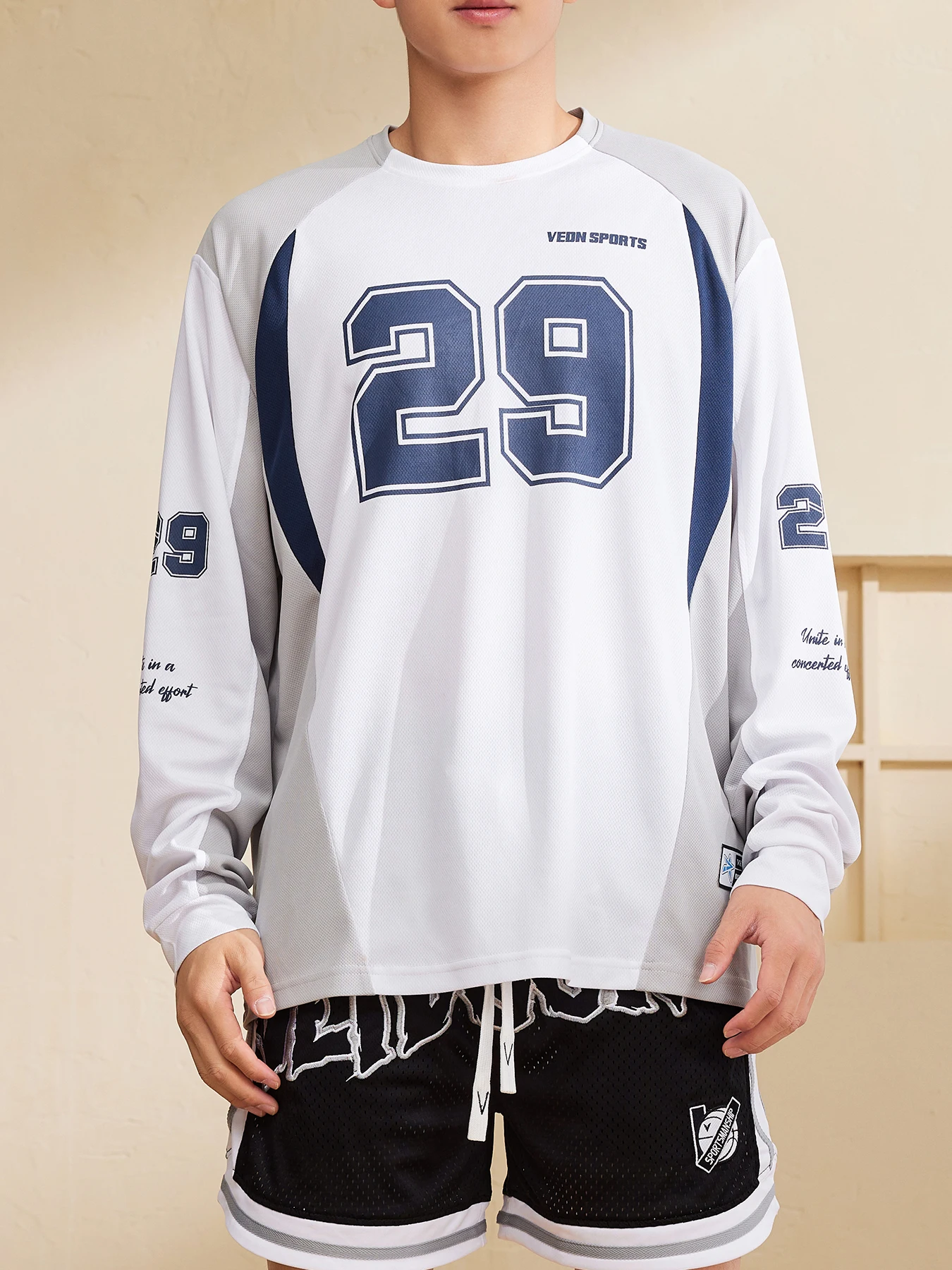 Veidoorn Number 29 Sport Tees for Men 100% Polyester Quick Dry Long Sleeve T Shirt Round Neck Football Jersey