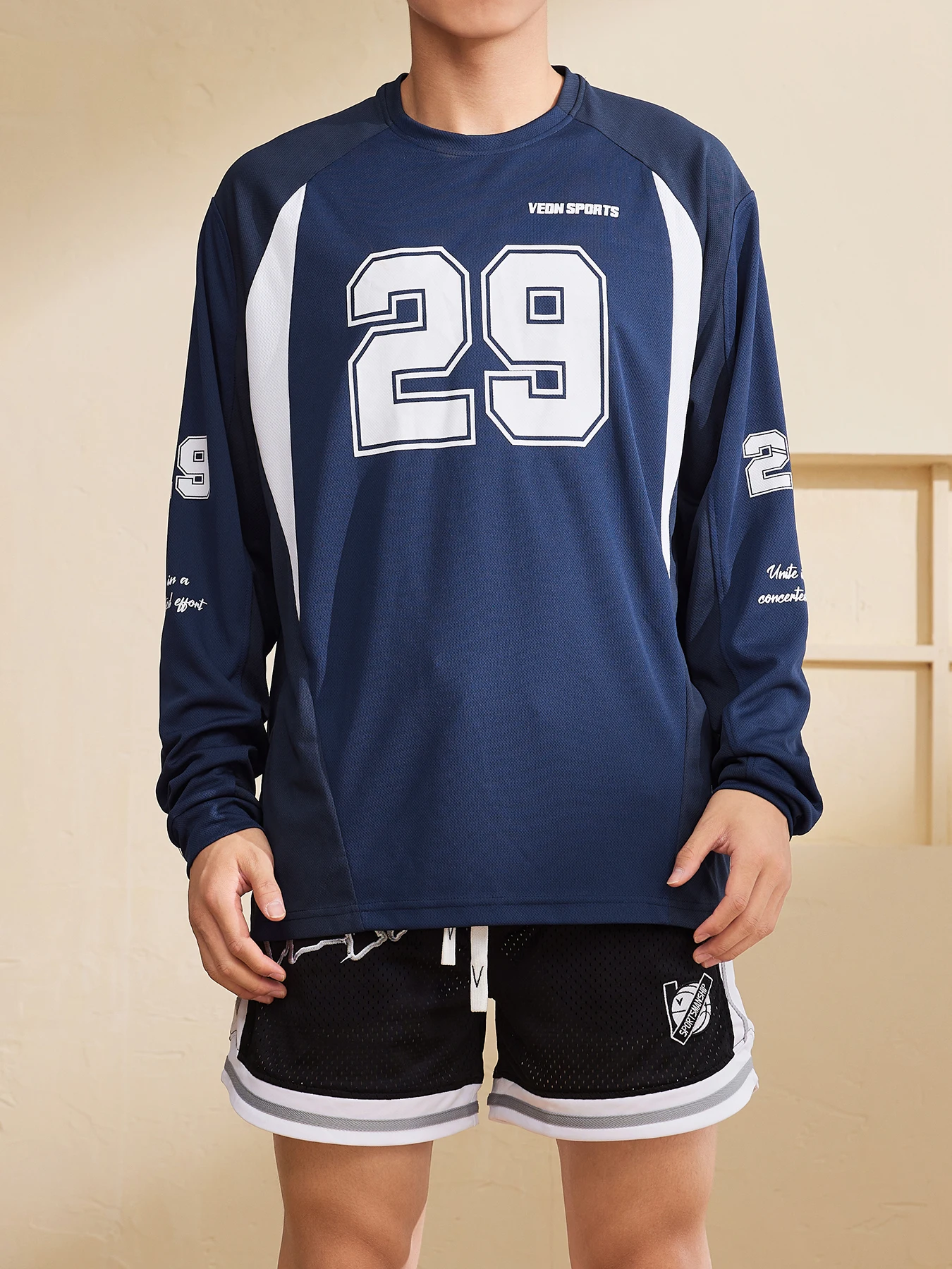 Veidoorn Number 29 Sport Tees for Men 100% Polyester Quick Dry Long Sleeve T Shirt Round Neck Football Jersey