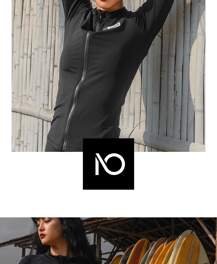 Nu-June Women Surf Top Rashguard Swimming Suit Long Sleeve Zipper Rash Guard Surfing UPF50+ Swimsuit Quick-Dry Top Beachwear