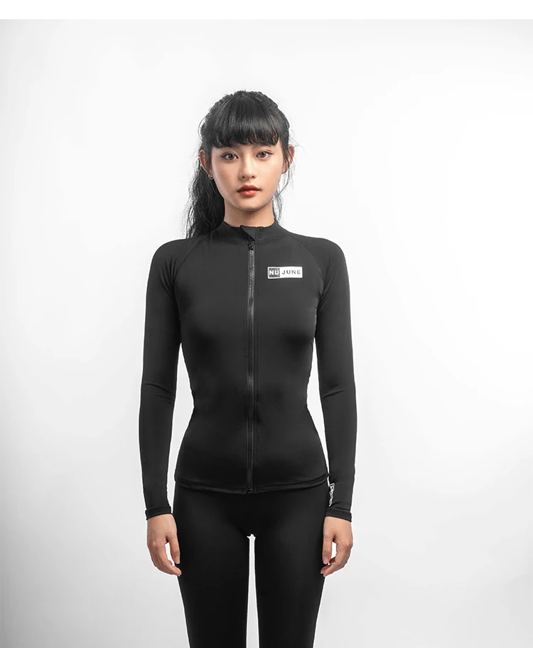Nu-June Women Surf Top Rashguard Swimming Suit Long Sleeve Zipper Rash Guard Surfing UPF50+ Swimsuit Quick-Dry Top Beachwear