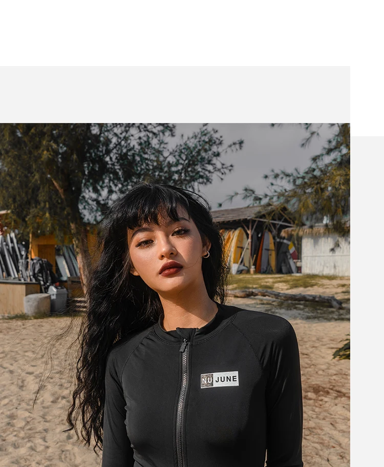 Nu-June Women Surf Top Rashguard Swimming Suit Long Sleeve Zipper Rash Guard Surfing UPF50+ Swimsuit Quick-Dry Top Beachwear