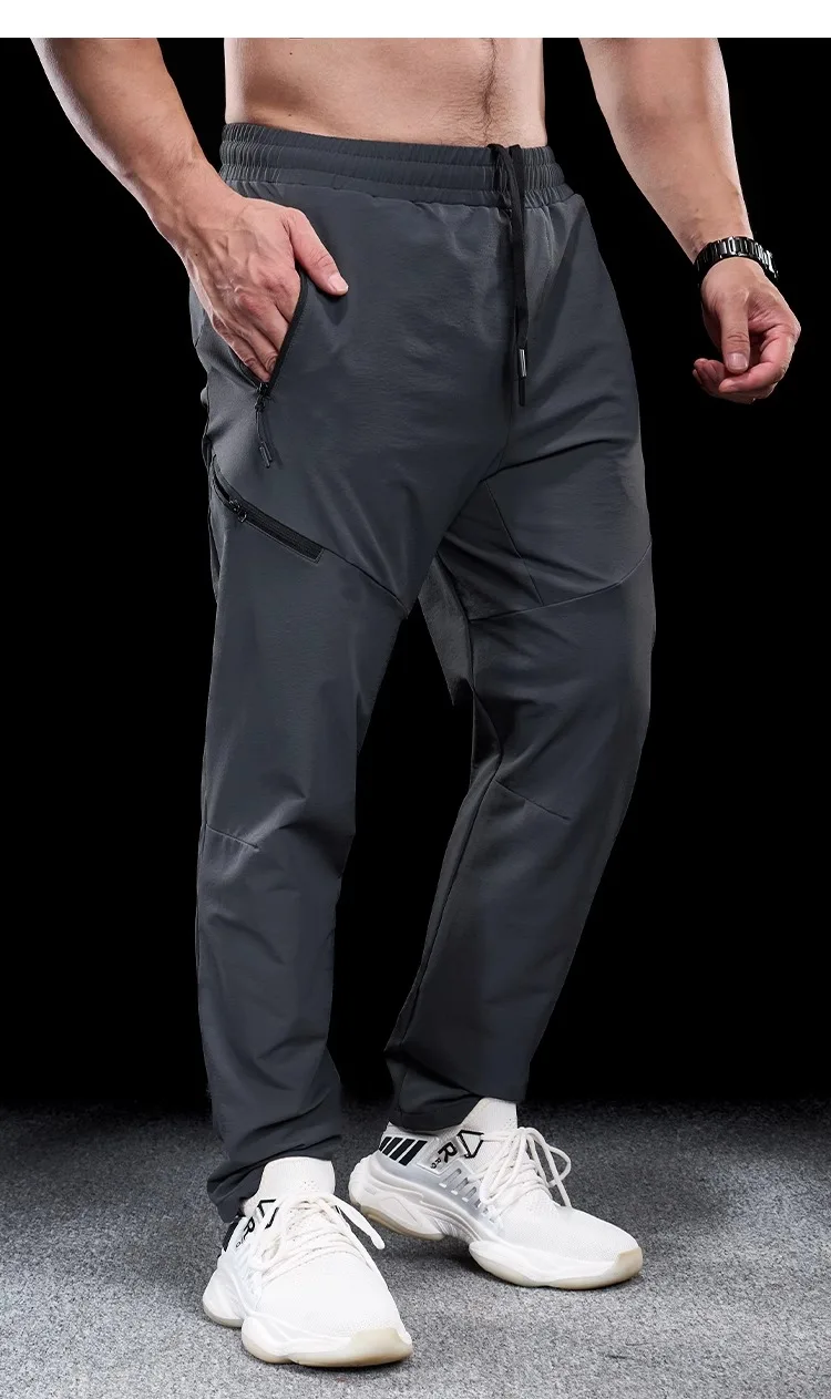New Autumn Winter Men Quick-drying Sports Casual Trousers Gym Fitness Running Training Clothes Micro-elastic Zipper Pocket Pants