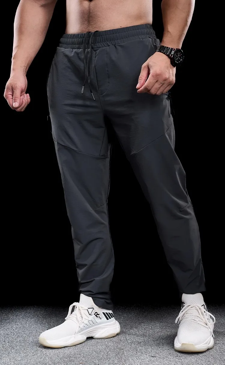 New Autumn Winter Men Quick-drying Sports Casual Trousers Gym Fitness Running Training Clothes Micro-elastic Zipper Pocket Pants