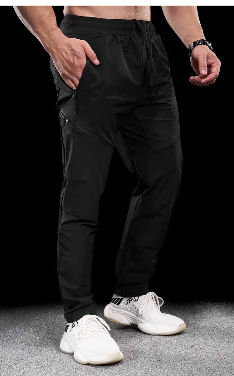 New Autumn Winter Men Quick-drying Sports Casual Trousers Gym Fitness Running Training Clothes Micro-elastic Zipper Pocket Pants