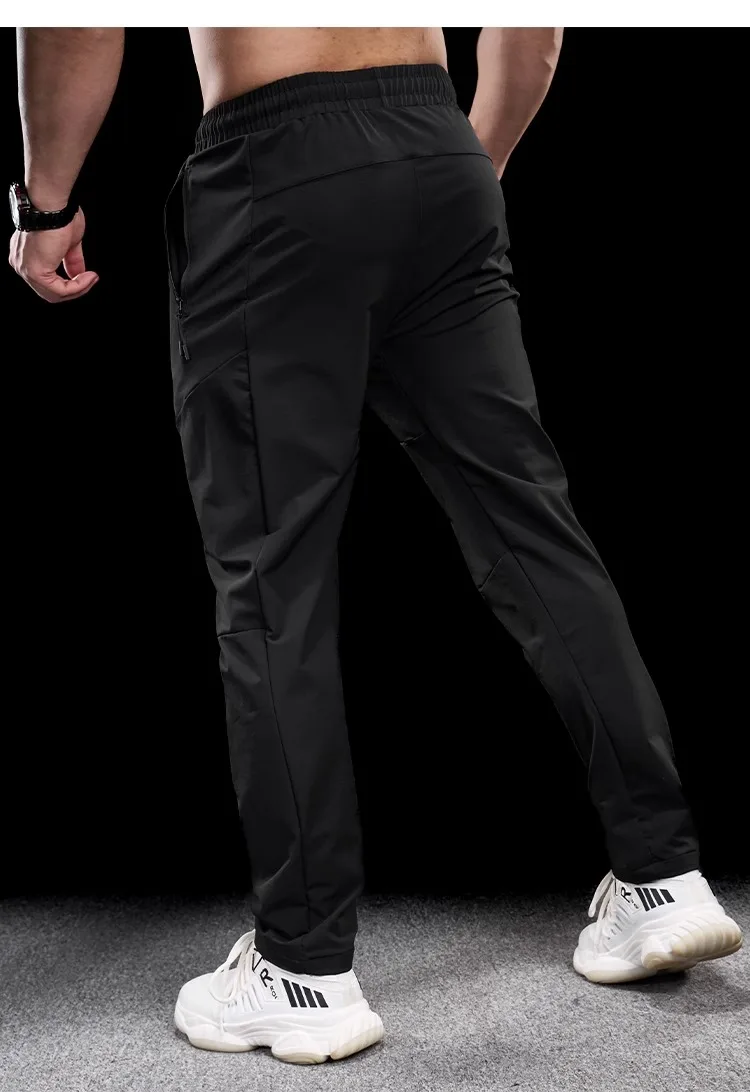 New Autumn Winter Men Quick-drying Sports Casual Trousers Gym Fitness Running Training Clothes Micro-elastic Zipper Pocket Pants