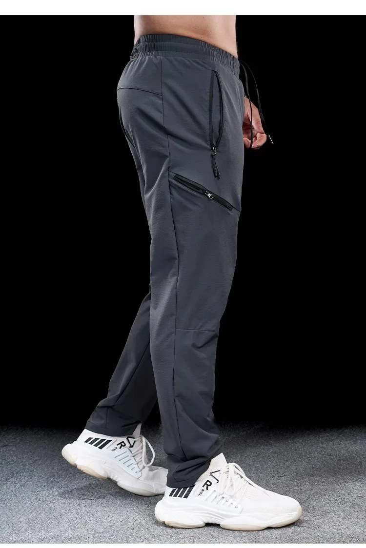 New Autumn Winter Men Quick-drying Sports Casual Trousers Gym Fitness Running Training Clothes Micro-elastic Zipper Pocket Pants