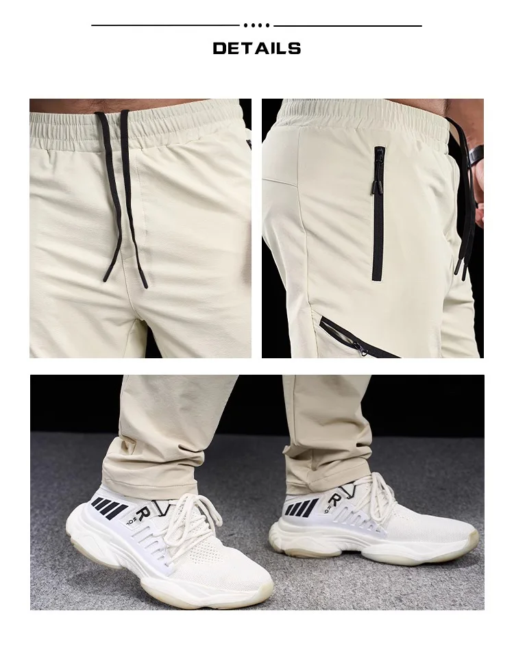 New Autumn Winter Men Quick-drying Sports Casual Trousers Gym Fitness Running Training Clothes Micro-elastic Zipper Pocket Pants