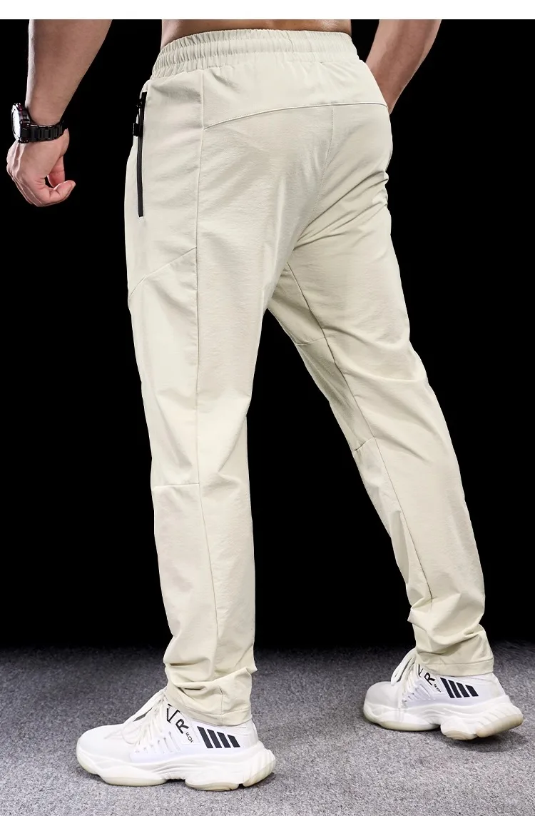 New Autumn Winter Men Quick-drying Sports Casual Trousers Gym Fitness Running Training Clothes Micro-elastic Zipper Pocket Pants