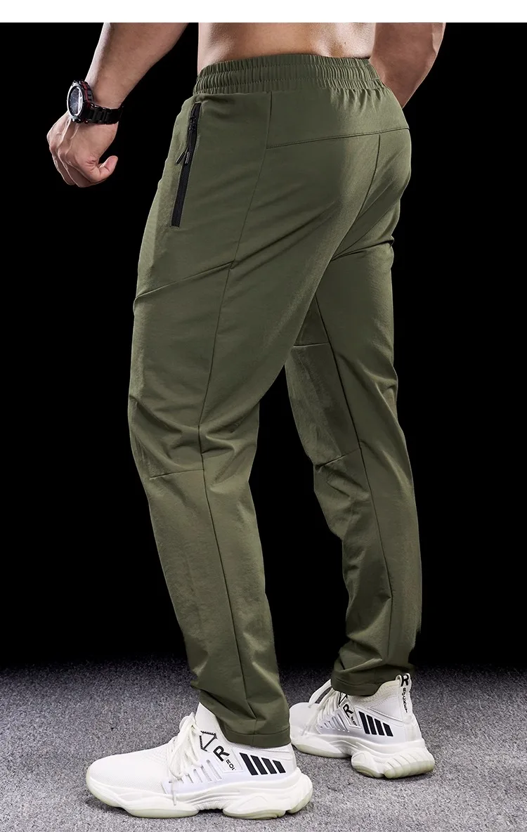 New Autumn Winter Men Quick-drying Sports Casual Trousers Gym Fitness Running Training Clothes Micro-elastic Zipper Pocket Pants
