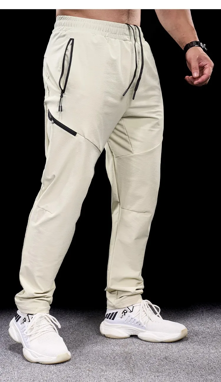 New Autumn Winter Men Quick-drying Sports Casual Trousers Gym Fitness Running Training Clothes Micro-elastic Zipper Pocket Pants