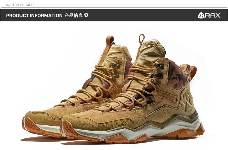 RAX Men Hiking Shoes Mid-top Waterproof Outdoor Sneaker Men Leather Trekking Boots Trail Camping Climbing Hunting Sneakers Women