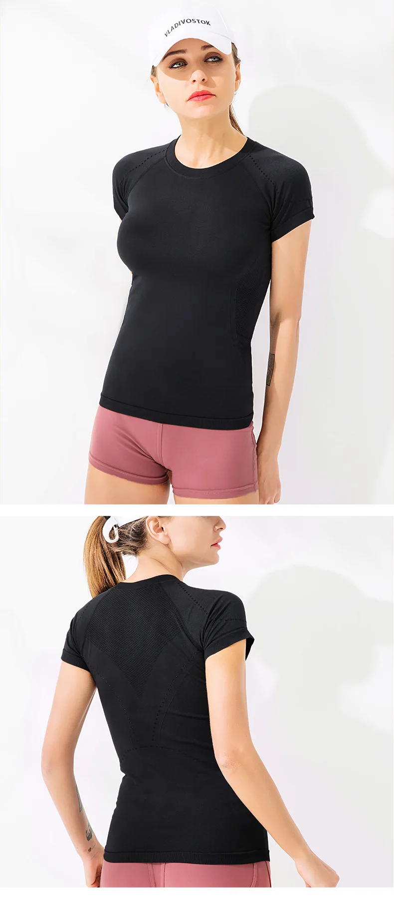 Women Yoga Shirts Sports T Shirt Summer Short Sleeve Round Neck Breathable Stretchy GYM Yoga Slim Fitness Active Top Tee