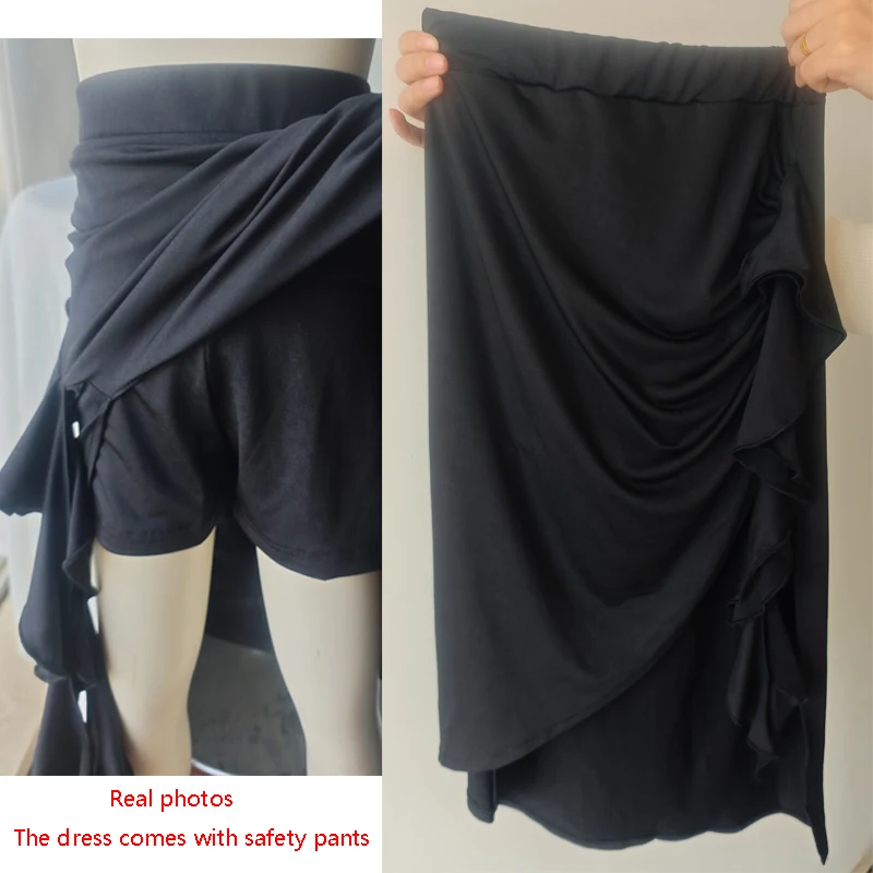 Black Latin Dance Tops Female Sexy Women Dance Costumes Standard Dance Dress Practice Clothes Jazz Competition Dresses Skirt Set