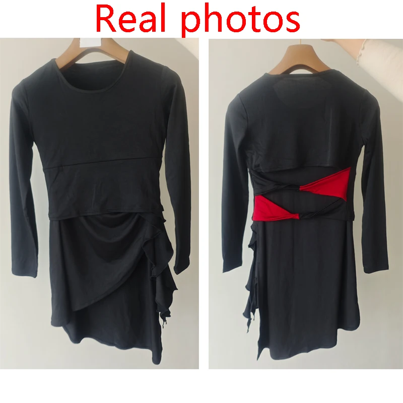 Black Latin Dance Tops Female Sexy Women Dance Costumes Standard Dance Dress Practice Clothes Jazz Competition Dresses Skirt Set