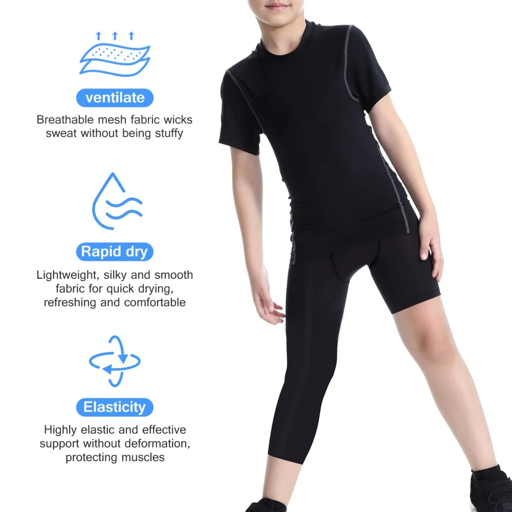Single Leg Basketball Leggings Quick Drying 6-14 Years Teen Boys Running Football Yoga Fitness Compression Pants Sports