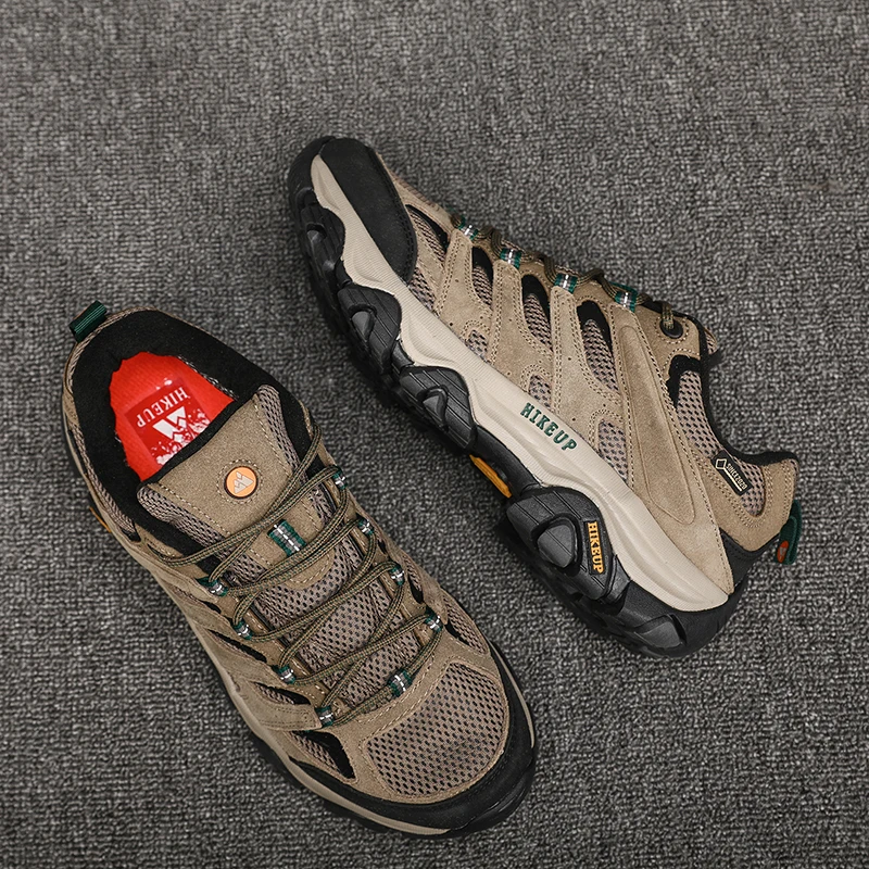 HIKEUP Hiking Shoes Men Designer Climbing Trekking Sneakers for Men Leather Outdoor Sports Work Man Shoes Run Shoes