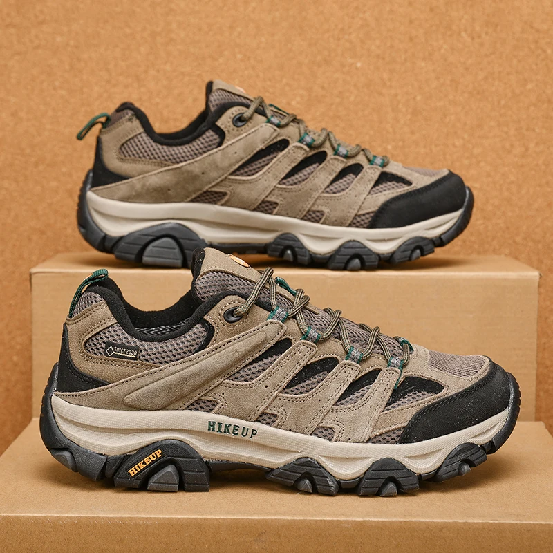 HIKEUP Hiking Shoes Men Designer Climbing Trekking Sneakers for Men Leather Outdoor Sports Work Man Shoes Run Shoes