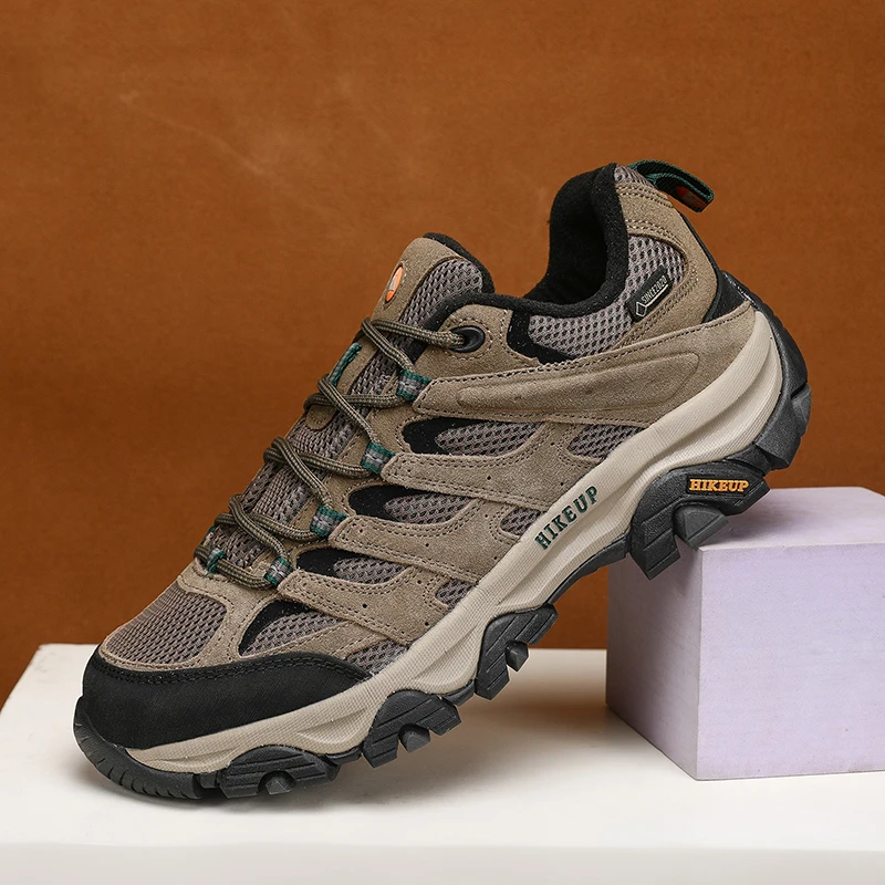 HIKEUP Hiking Shoes Men Designer Climbing Trekking Sneakers for Men Leather Outdoor Sports Work Man Shoes Run Shoes