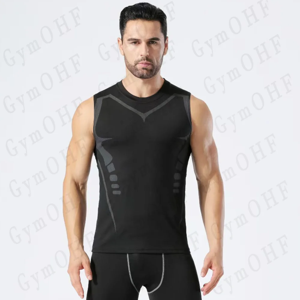 Compression Sleeveless Shirt Men Gym Fitness Basketball Sport Vest Manga Tight Tank Mesh Quick Drying Top Breathable Summer Male