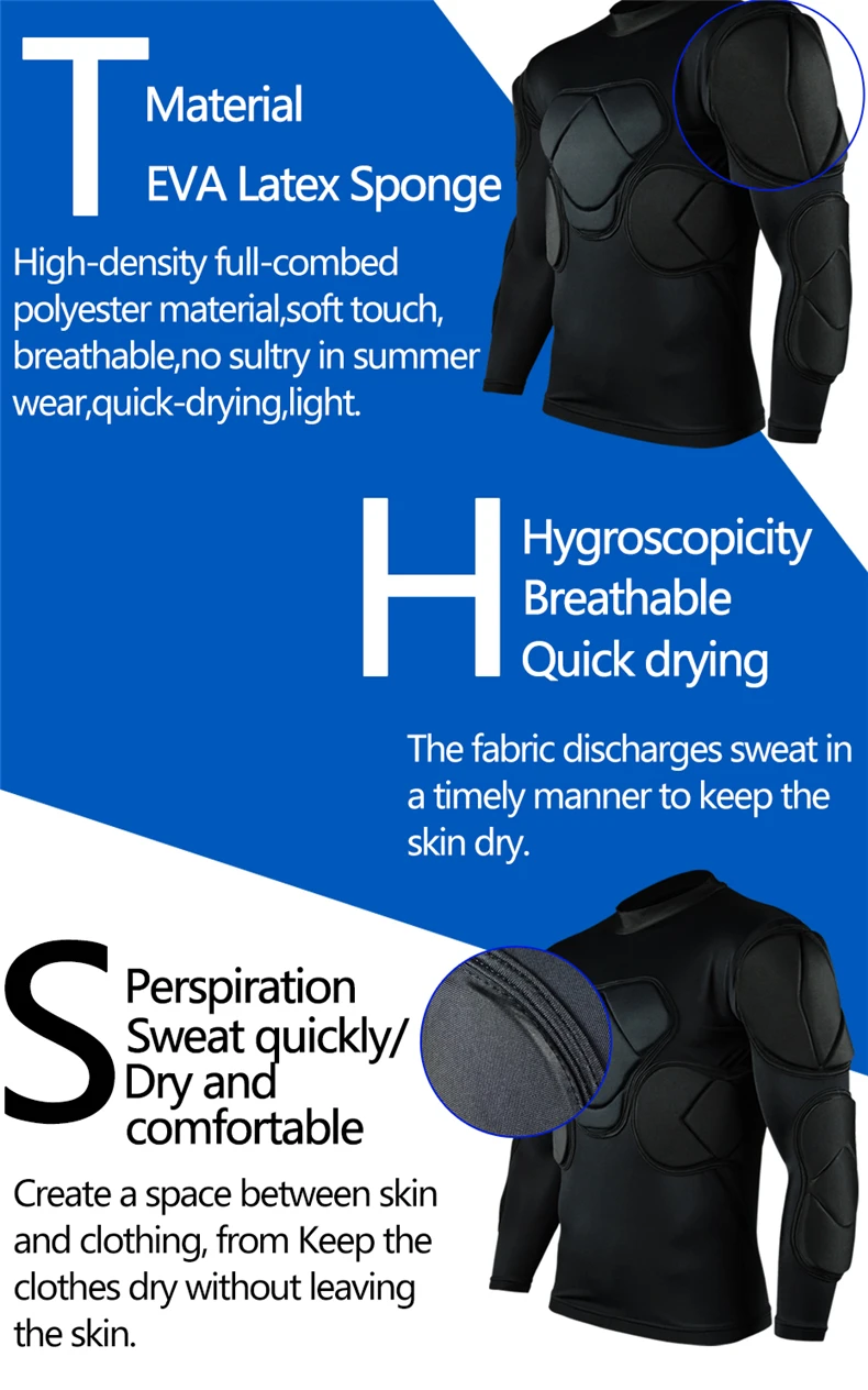 Professional Rugby Football Soccer Goalkeeper Jerseys Armor Uniforms Shirts Jackets Thicken EVA Sponge Elbow Chest Protector
