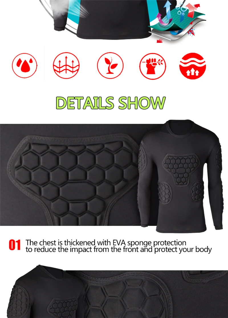 Professional Rugby Football Soccer Goalkeeper Jerseys Armor Uniforms Shirts Jackets Thicken EVA Sponge Elbow Chest Protector