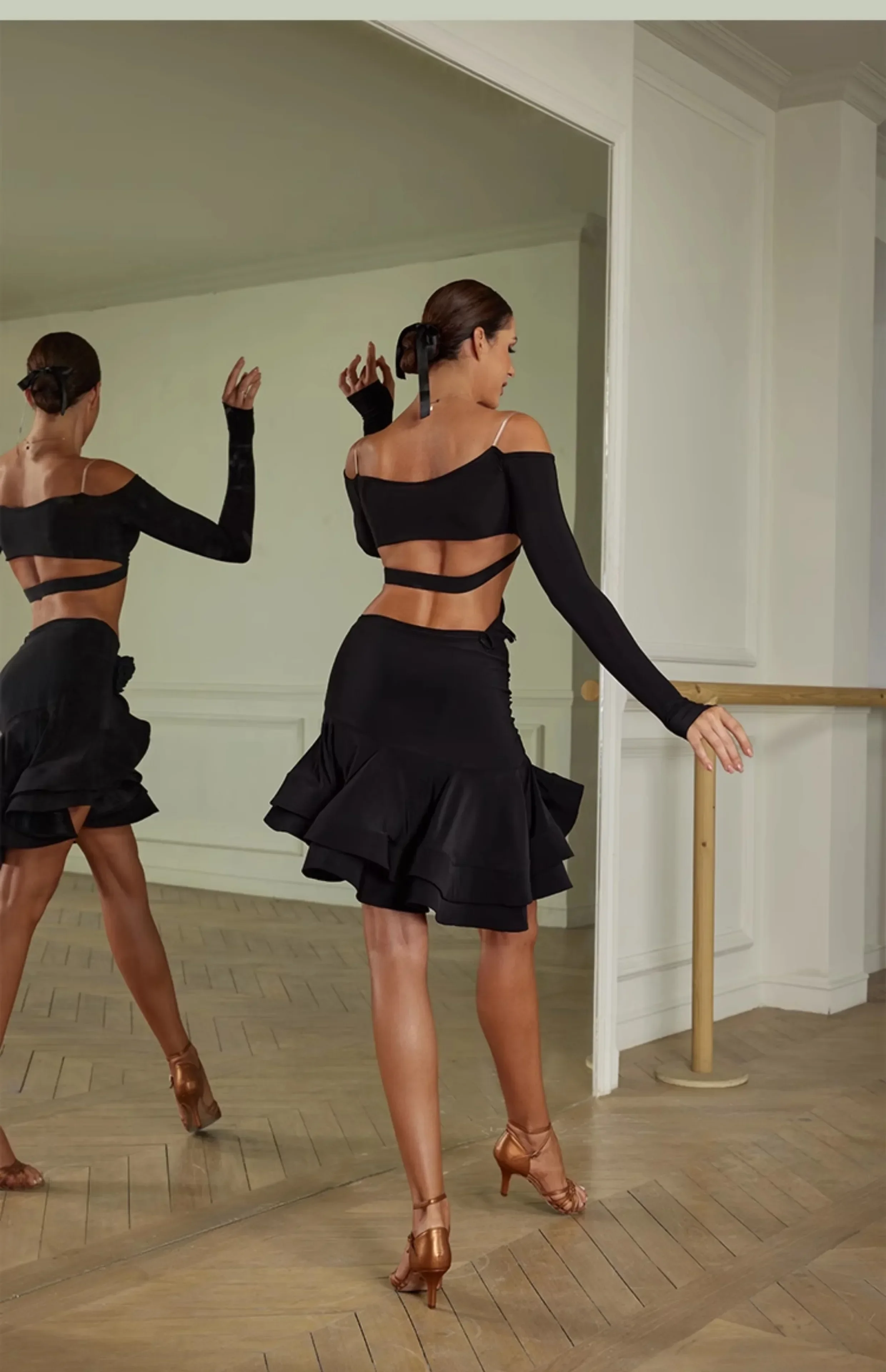 Sexy Off Shoulder Latin Top Ruffled Skirts Latin Dance Costume Stage Performance Clothes Samba Tango Dance Wear Set for Women