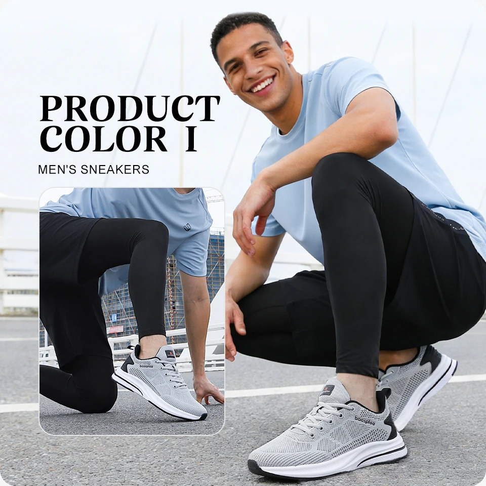 Baasploa Men Running Shoes New Mesh Breathable Casual Sneakers Male Lace-Up Comfort Lightweight Sport Shoes Non-Slip Outdoor