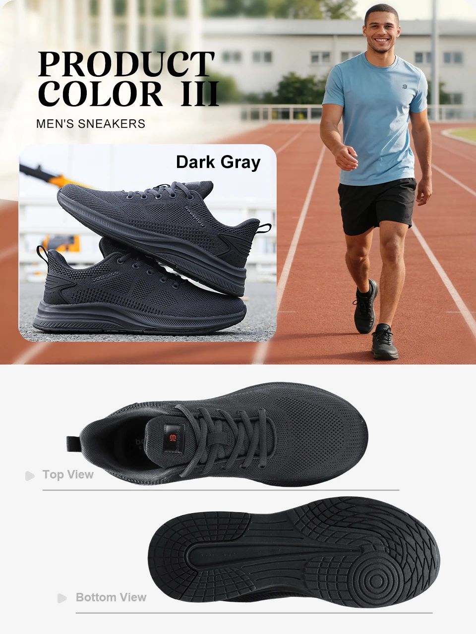 Baasploa Men Running Shoes New Mesh Breathable Casual Sneakers Male Lace-Up Comfort Lightweight Sport Shoes Non-Slip Outdoor
