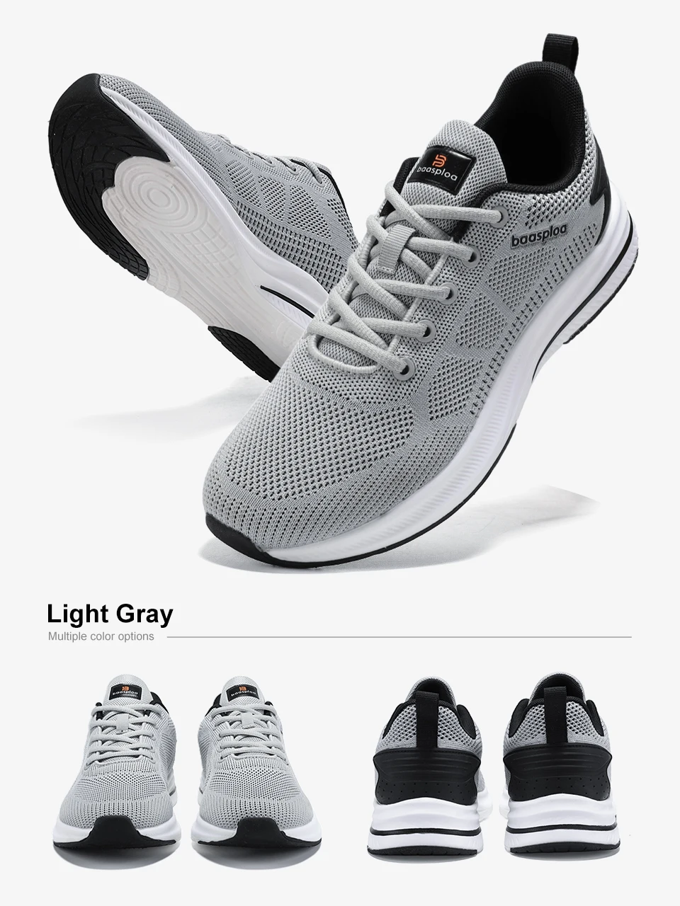 Baasploa Men Running Shoes New Mesh Breathable Casual Sneakers Male Lace-Up Comfort Lightweight Sport Shoes Non-Slip Outdoor