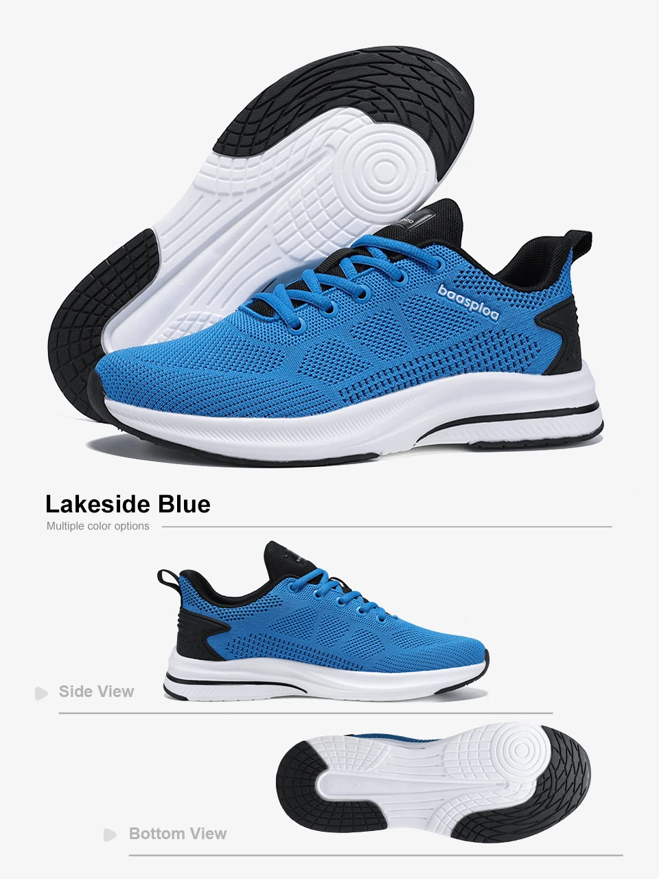 Baasploa Men Running Shoes New Mesh Breathable Casual Sneakers Male Lace-Up Comfort Lightweight Sport Shoes Non-Slip Outdoor