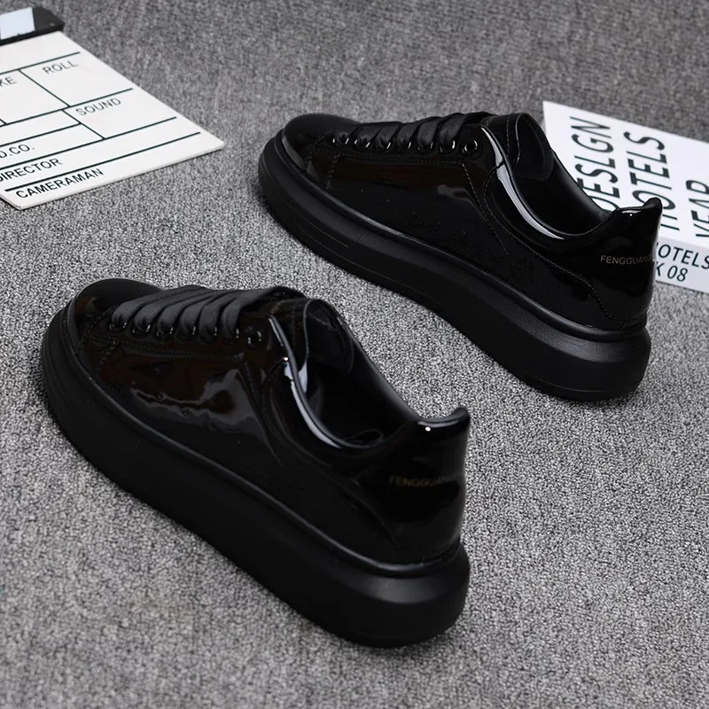 Red lacquered men's shoes Fashion black casual skateboard shoes Outdoor tennis walking shoes Universal men and women