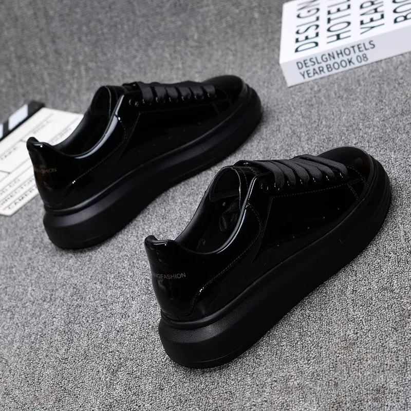 Red lacquered men's shoes Fashion black casual skateboard shoes Outdoor tennis walking shoes Universal men and women