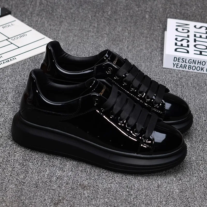 Red lacquered men's shoes Fashion black casual skateboard shoes Outdoor tennis walking shoes Universal men and women