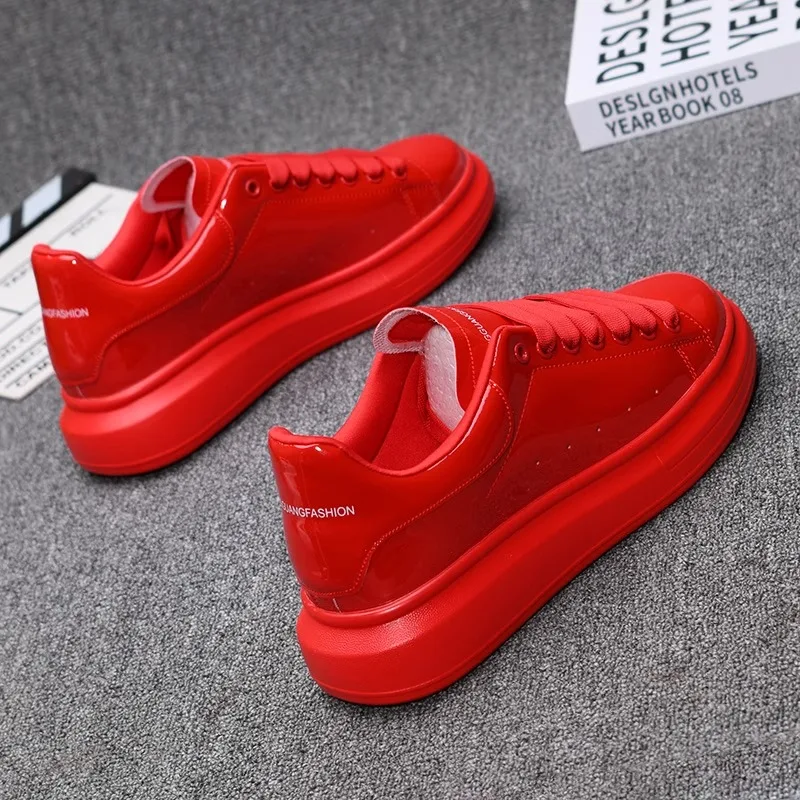 Red lacquered men's shoes Fashion black casual skateboard shoes Outdoor tennis walking shoes Universal men and women