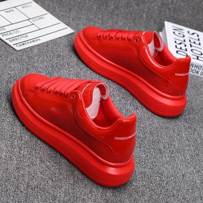 Red lacquered men's shoes Fashion black casual skateboard shoes Outdoor tennis walking shoes Universal men and women