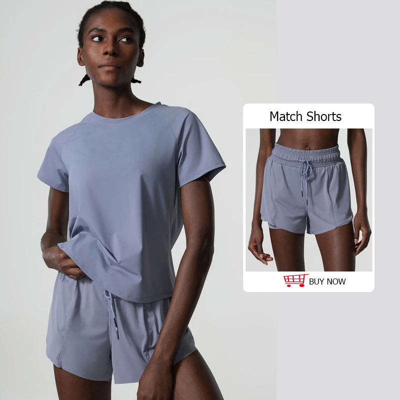 Summer Short Sleeve Yoga T-Shirt Women Round Neck Gym Running Top Loose Breathable Quick Dry Workout Shirt Female Sportswear