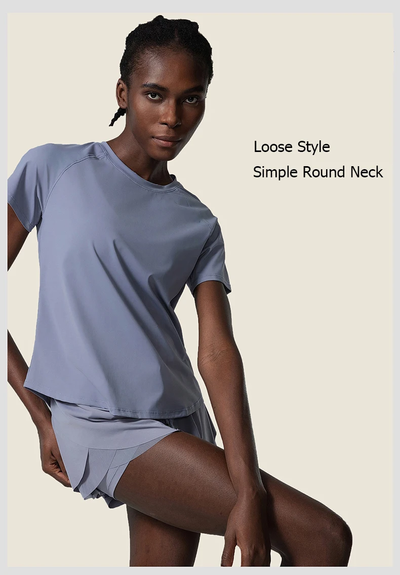 Summer Short Sleeve Yoga T-Shirt Women Round Neck Gym Running Top Loose Breathable Quick Dry Workout Shirt Female Sportswear