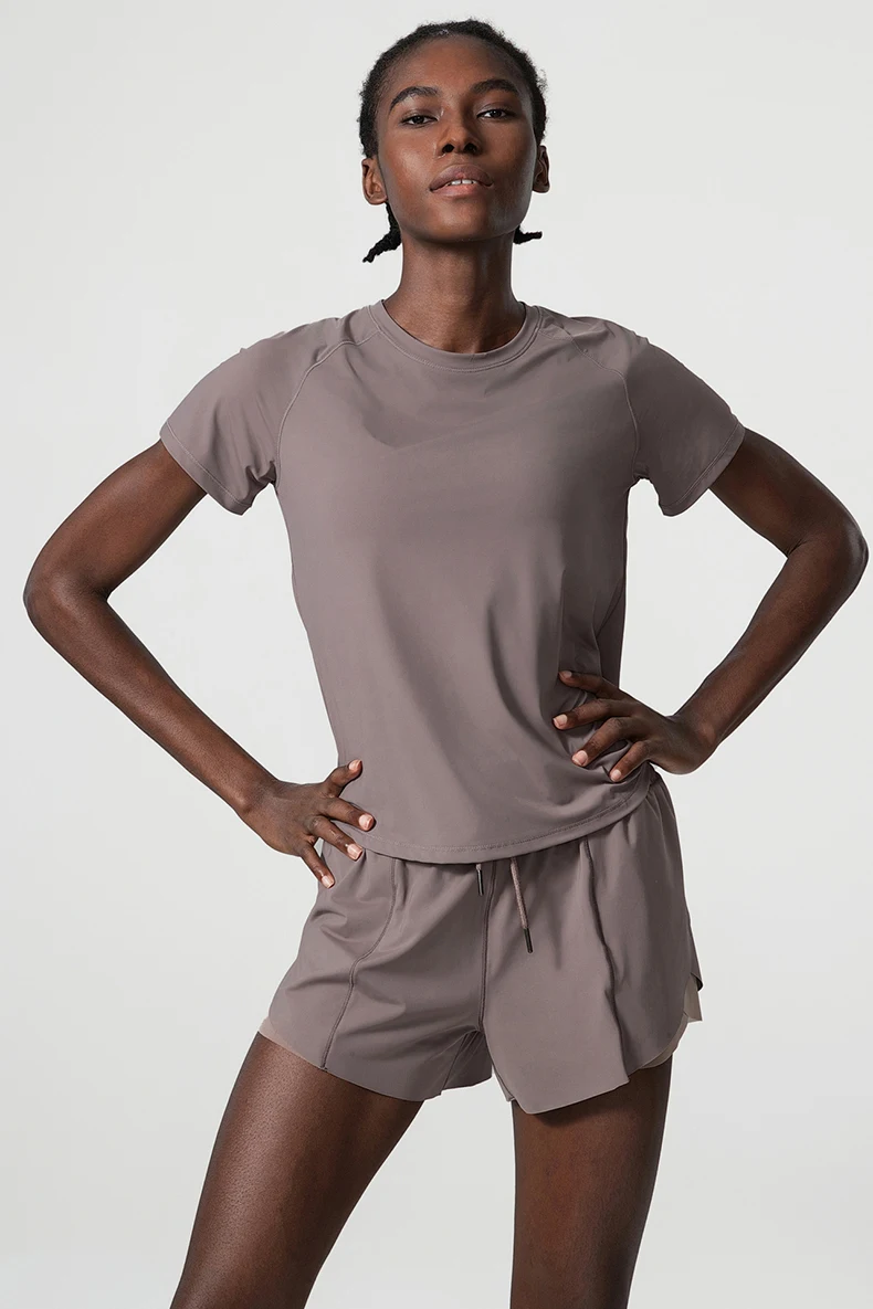 Summer Short Sleeve Yoga T-Shirt Women Round Neck Gym Running Top Loose Breathable Quick Dry Workout Shirt Female Sportswear