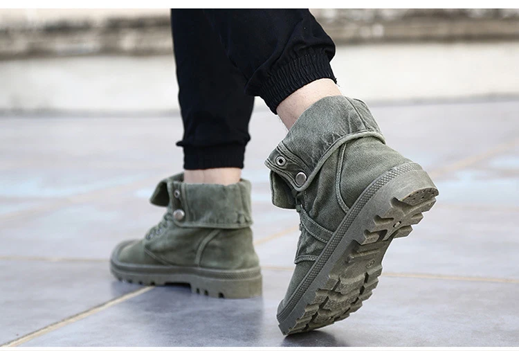 2023 Army Green Men's Canvas Boots High Top Deodorant Women's Denim Casual Sneakers Button Walking Zapatillas