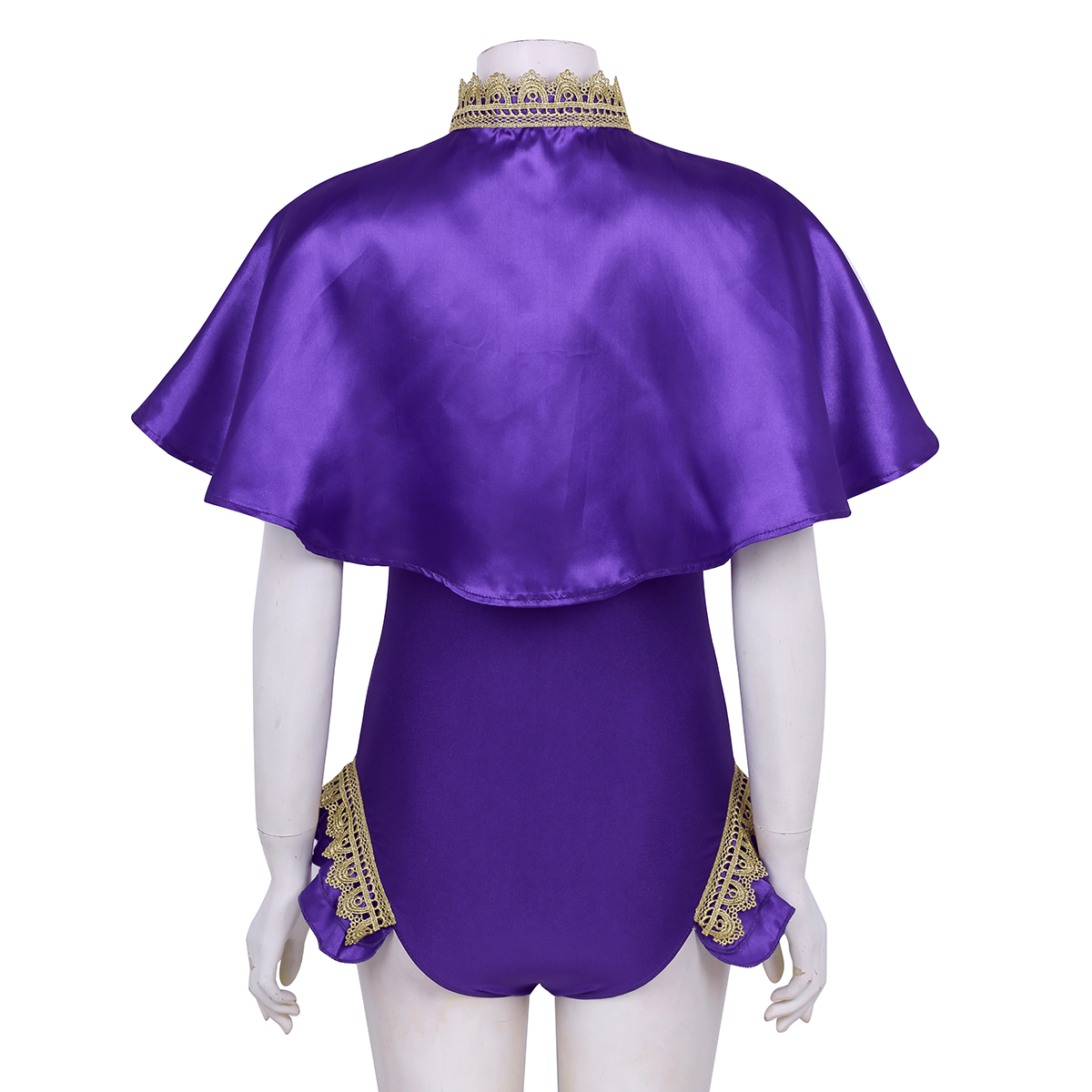 2Pcs Women Adults Dance Cosplay Costume Halloween Party Role Play Outfit Shiny Satin Cape Top With Sleeveless Leotard Bodysuit