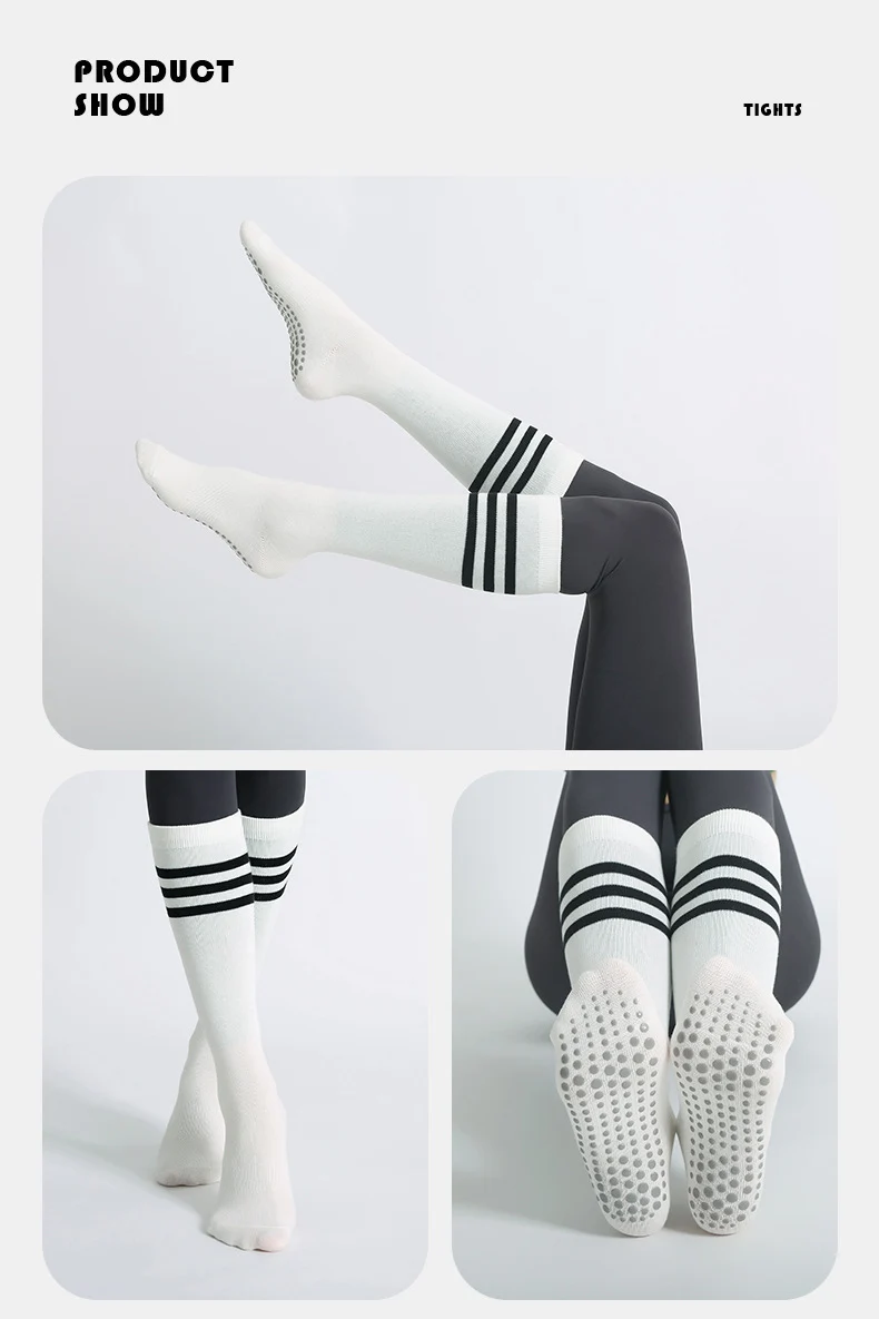 Mid-tube Women Yoga Socks Striped Cotton Fitness Breathable Pilates Socks Autumn Winter Non-Slip Gym Dance Ballet Grip Socks