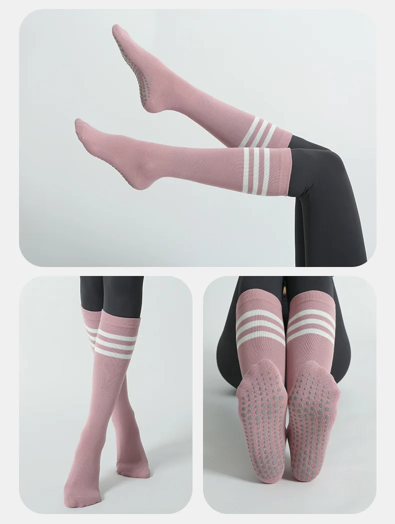 Mid-tube Women Yoga Socks Striped Cotton Fitness Breathable Pilates Socks Autumn Winter Non-Slip Gym Dance Ballet Grip Socks