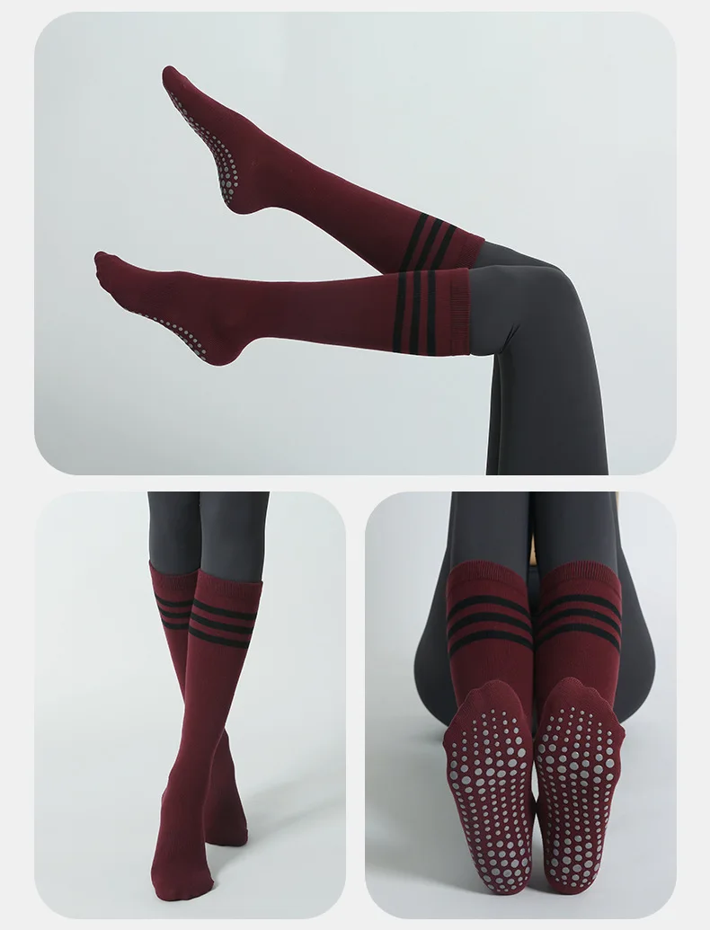 Mid-tube Women Yoga Socks Striped Cotton Fitness Breathable Pilates Socks Autumn Winter Non-Slip Gym Dance Ballet Grip Socks