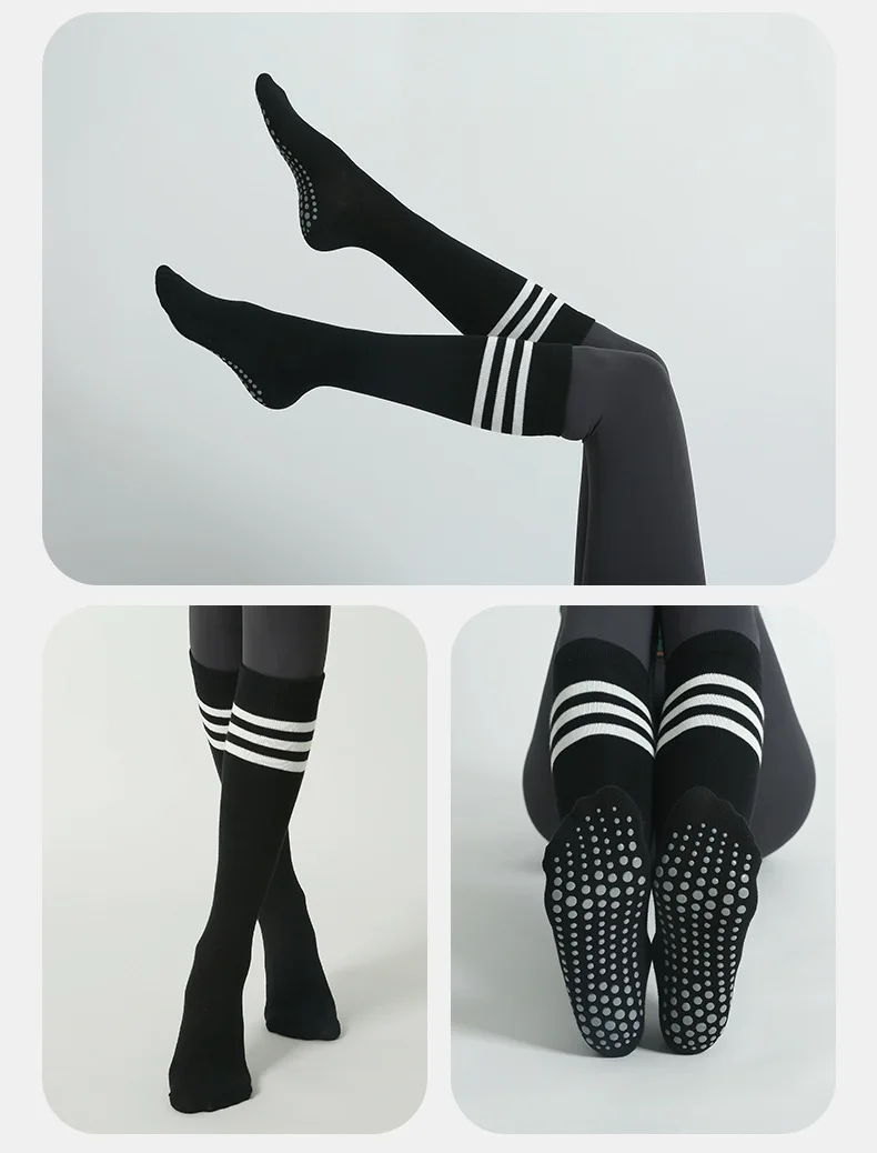 Mid-tube Women Yoga Socks Striped Cotton Fitness Breathable Pilates Socks Autumn Winter Non-Slip Gym Dance Ballet Grip Socks