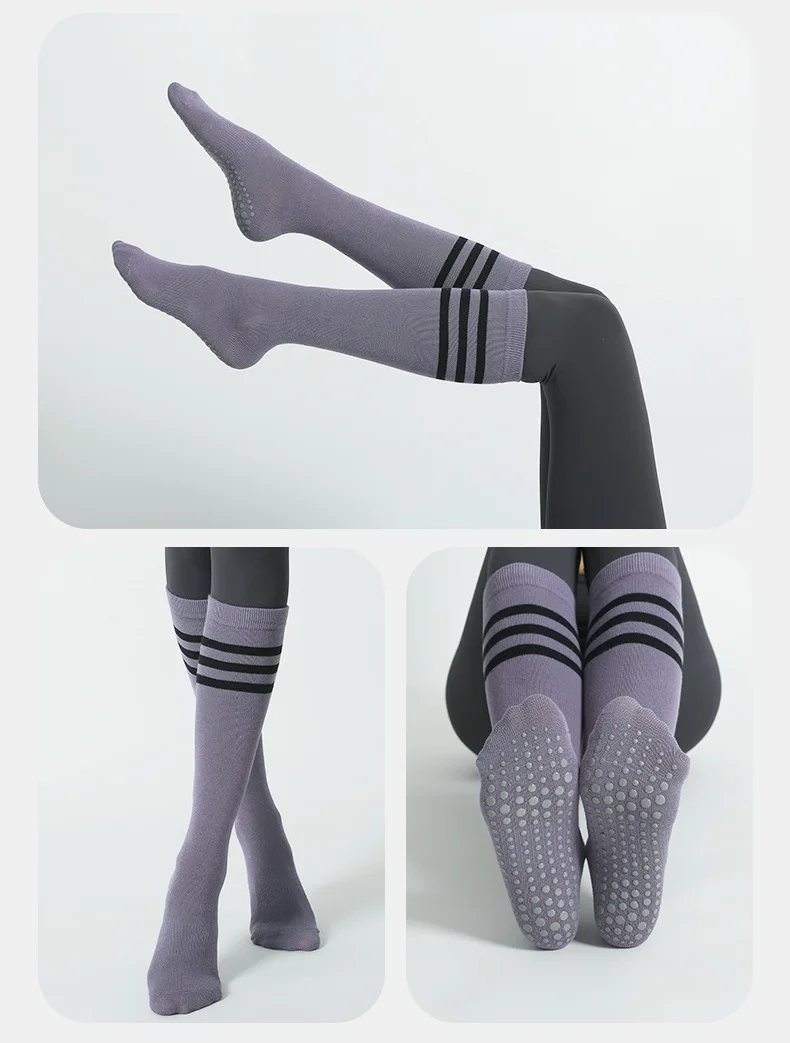 Mid-tube Women Yoga Socks Striped Cotton Fitness Breathable Pilates Socks Autumn Winter Non-Slip Gym Dance Ballet Grip Socks