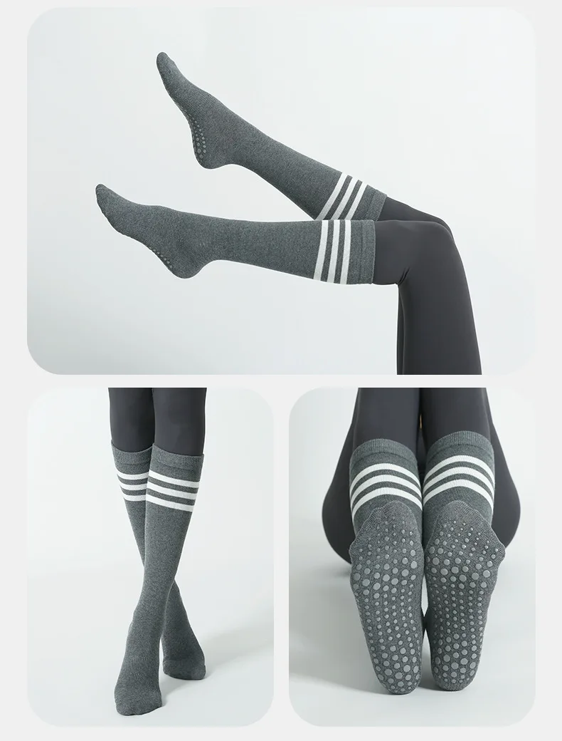 Mid-tube Women Yoga Socks Striped Cotton Fitness Breathable Pilates Socks Autumn Winter Non-Slip Gym Dance Ballet Grip Socks
