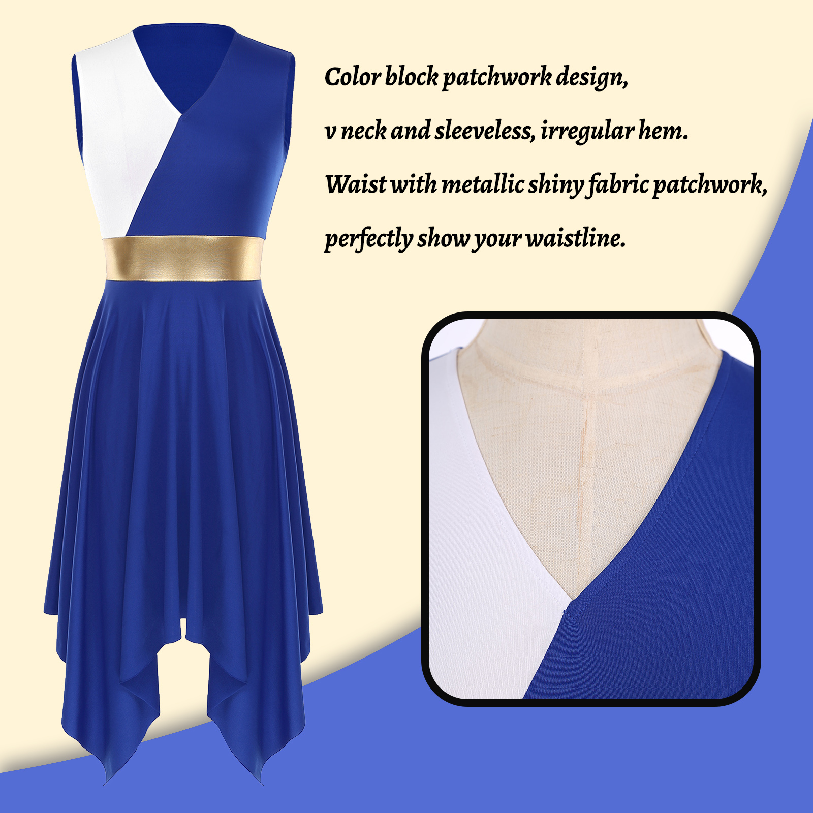 Women Color Block Modern Liturgical Dance Costumes Church Worship Praise Dancewear Stage Performance Costume Lyrical Dance Dress
