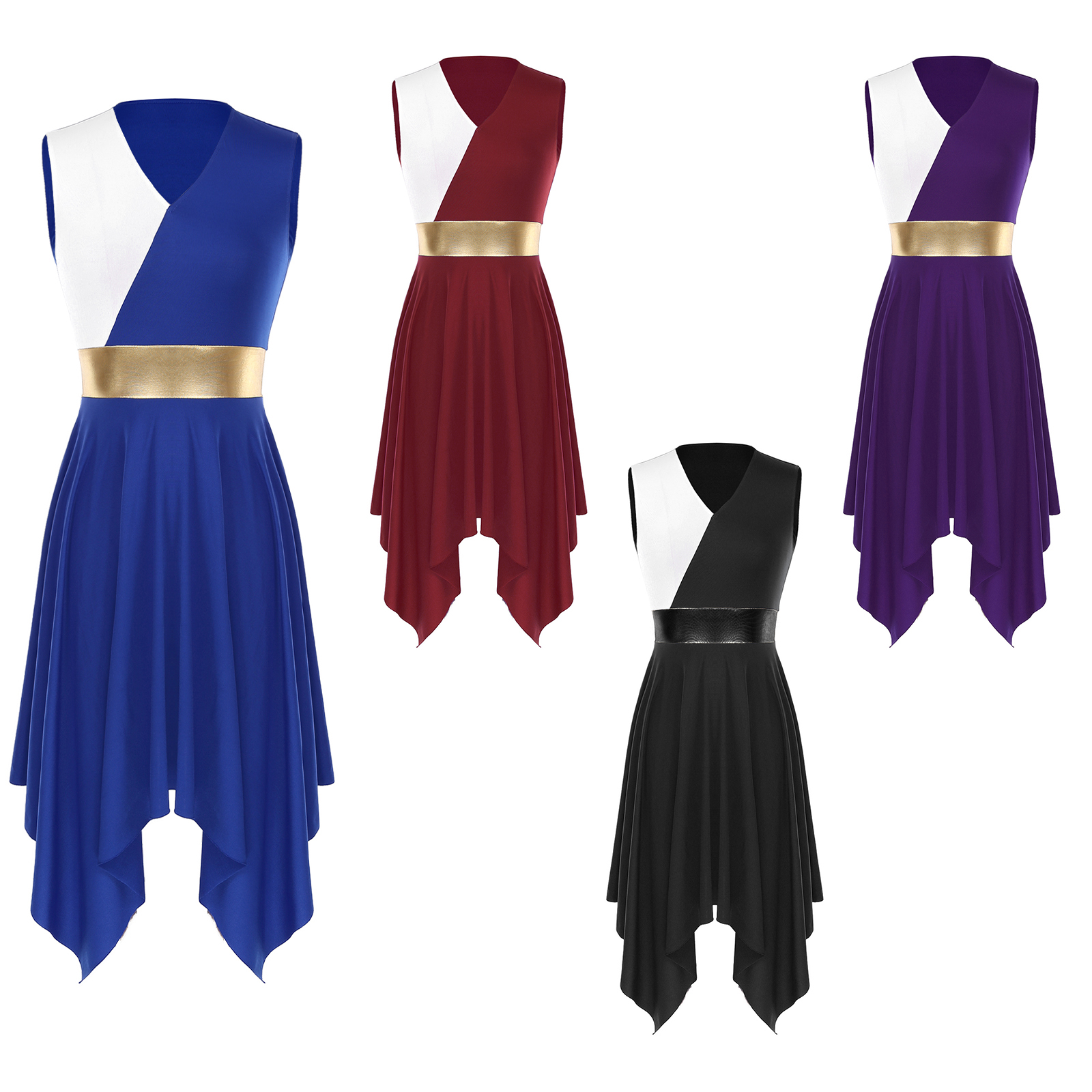 Women Color Block Modern Liturgical Dance Costumes Church Worship Praise Dancewear Stage Performance Costume Lyrical Dance Dress